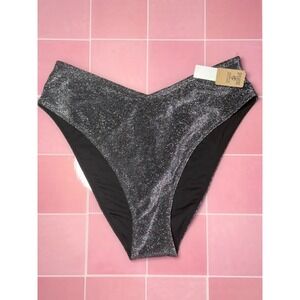 PINK Victoria's Secret Silver Glitter V-Front High Leg Bikini Bottom Medium NWT